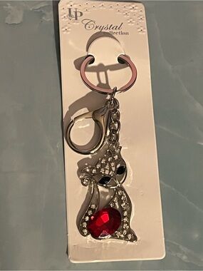 Crystal Cat Key & Card Holder - Pink Ring with Red Gem